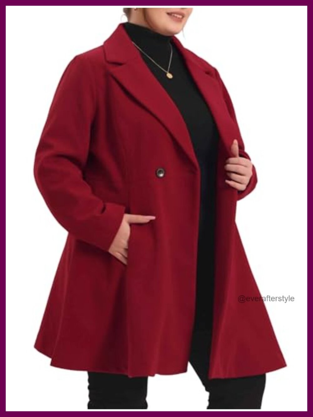 Women Plus Size A Line Long Peacoat Notch Collar Double Breasted